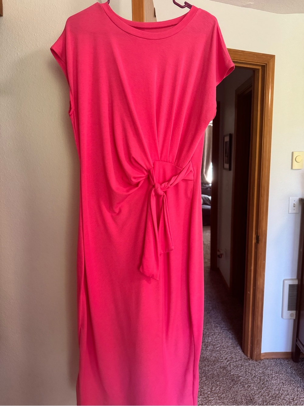 Women’s Hot Pink Tie-Waist Midi Dress